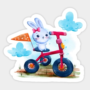 Bunny Tricycle Watercolor Sticker